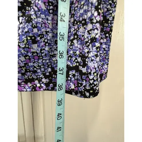 AA Studio Black/Purple Geo Print Wrap Front Dress Size 14P Midi V Neck Black