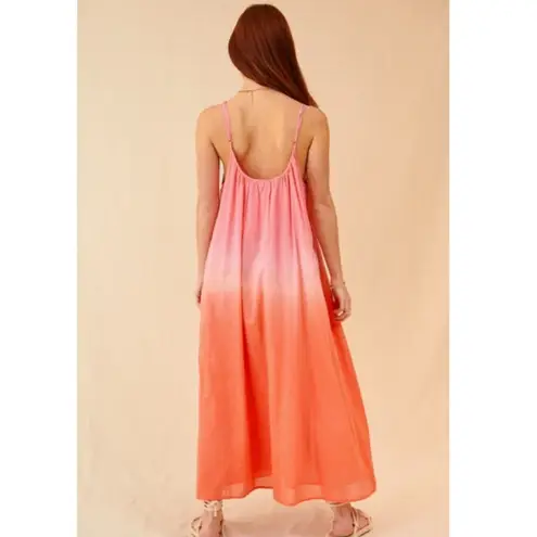 Garance Paris Safran Dip Dye Midi Dress Sunset Organic Cotton Size Large NWT Pink