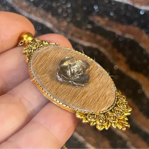 Handmade Handcrafted cowhide rose cameo pendant on chain necklace