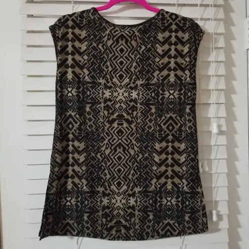 Carolyn Taylor Womens Sleeveless Geometric Print Top Size S Black/Beige Polyeste