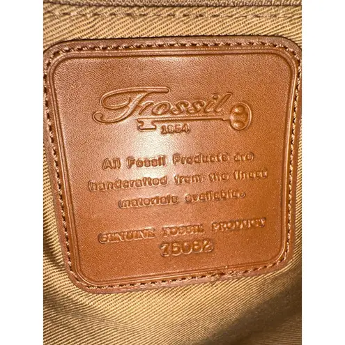 Fossil  Raffia Straw Woven Brown Leather Floral Details Crossbody Purse Handbag