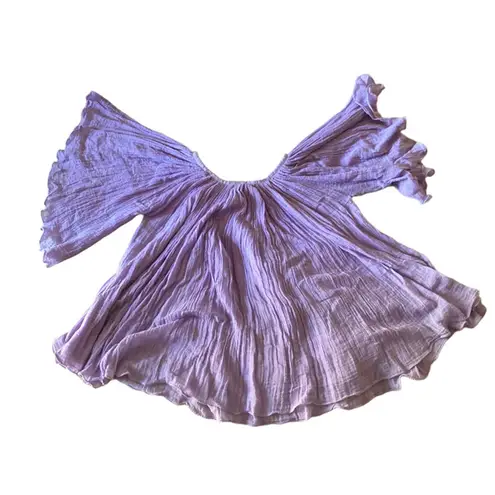 Boho Lilac Crinkle Cotton Off Shoulder Top Cottagecore Greece Women’s M Purple Size M