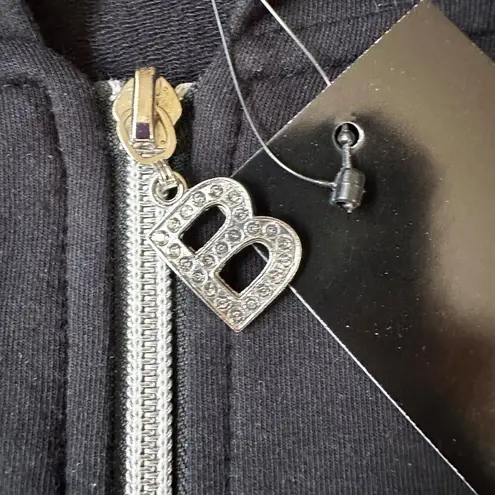 NWT BCBG Full Zip Hoodie Sparkle Stud Embellished Logo Sz 2X Black