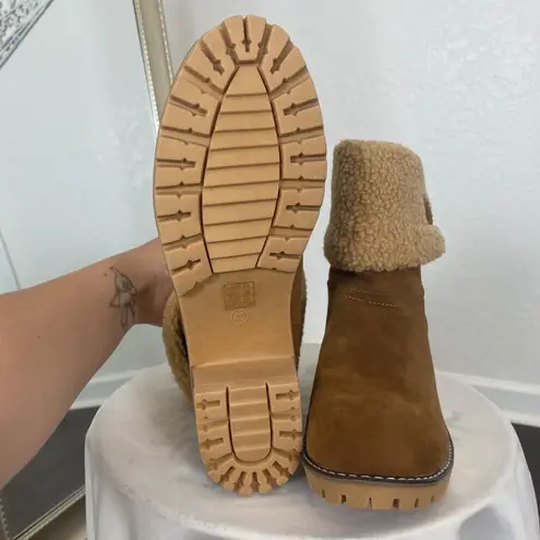 Chunky Teddy Furry Shearling Tan Brown Fold Over Ankle Boots EU 43 / US 12.5 Size 11.5