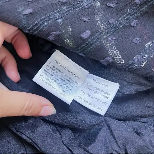 Rococo Sand • Sequin Striped Gown black chiffon rainbow swiss dot balloon sleeve Size XS