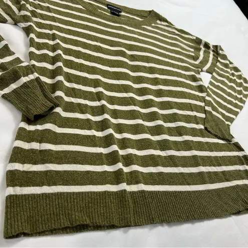 Central Park West Women's Medium Striped Green Crewneck Sweater