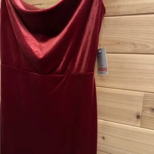 NWT Taylor Size 2/XS Strappy Red Orange Cowlneck Velvet Midi Dress