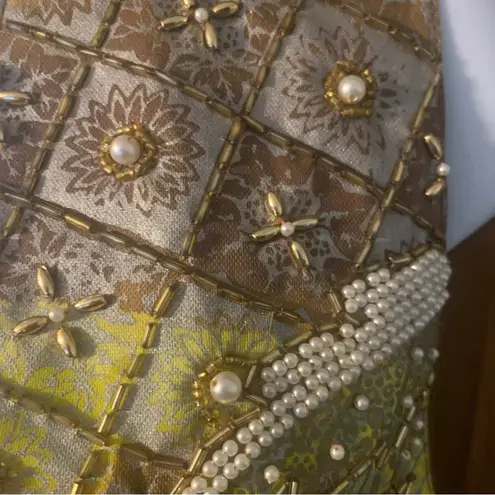 vtg 80s embroidered VEST Ana Moro All Size pearl gold beaded Stunning Green