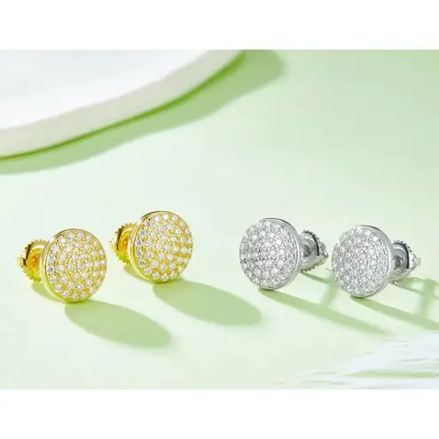 Boutique Sparkling Iced Crystal Round Stud Earrings Silver Plated Stainless