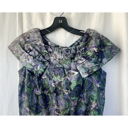 Vintage 80s Alice Of California Junior Midi Dress Peacock Feather Abstract Art Purple