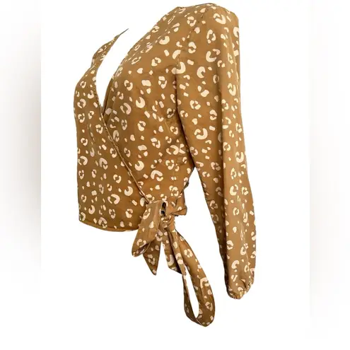 Marine layer  Leopard Print Mustard Gold Wrap Blouse Top, Size Medium