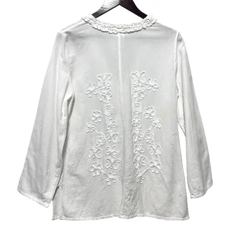 Soft Surroundings Cardigan Top MP Floral Embroidered Button Tie Front Cottage