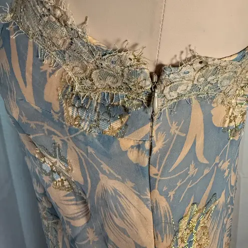 Anna Sui Silk Blend Boho Patchwork Slip Dress Size 2 – Floral Lace Trim Midi