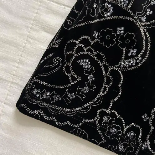 Willi Smith Y2K deadstock vintage Black velour glitter paisley print long sleeve v neck top