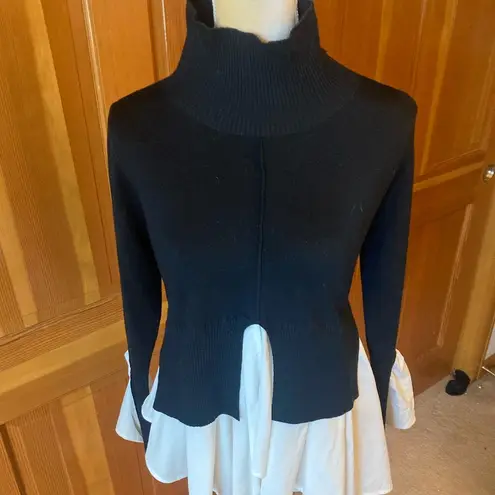 NWT, Lavishly Paris Women’s Mock Neck Two Tone Ruffle Hem Sweater Black