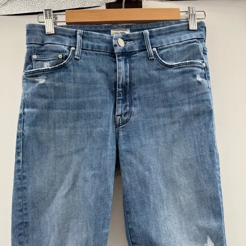 Mother The Looker Crop Distressed Medium Wash Jeans in Graffiti Girl Sz 27 Blue