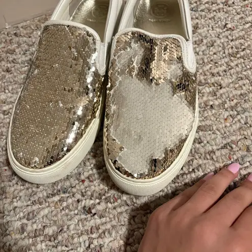 Tory Burch  Carter Slip On Flip Sequins Gold Sneaker- Size 9
