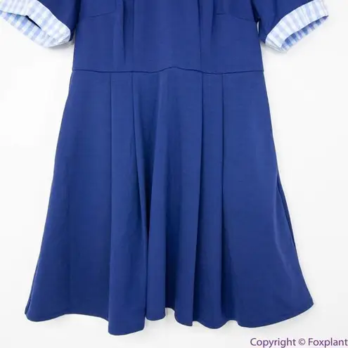 Unique Vintage Gwynnie Bee Gingham Collar Navy Fit-And-Flare Dress, 3X