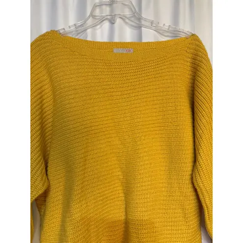 GB Medium Knit Cropped Sweater Pullover Boat Neck Long Sleeve Yellow