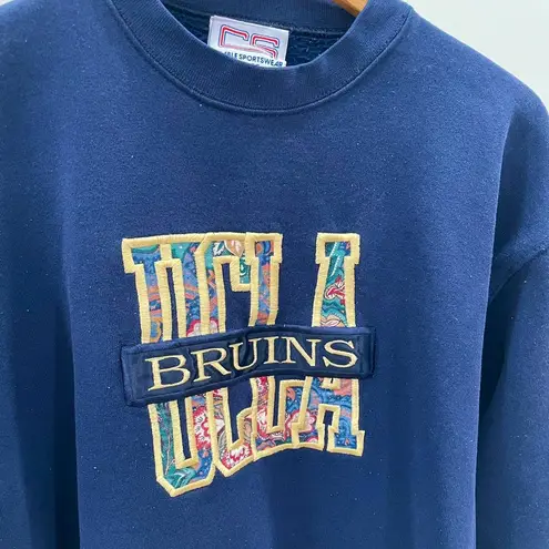 Vintage UCLA Bruins Embroidered Paisley Floral College Crewneck Sweatshirt in Navy Blue Size L