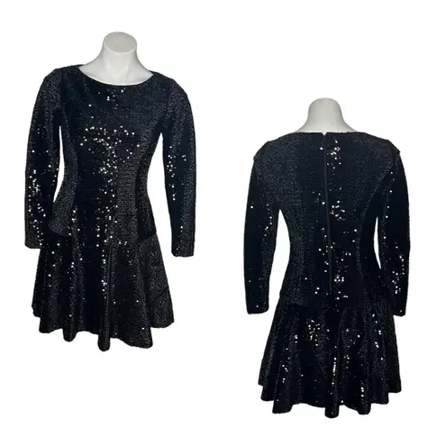 Eliza J Black Dress Skater Fit and Flare All Over Sequins Long Sleeves Size 4 P