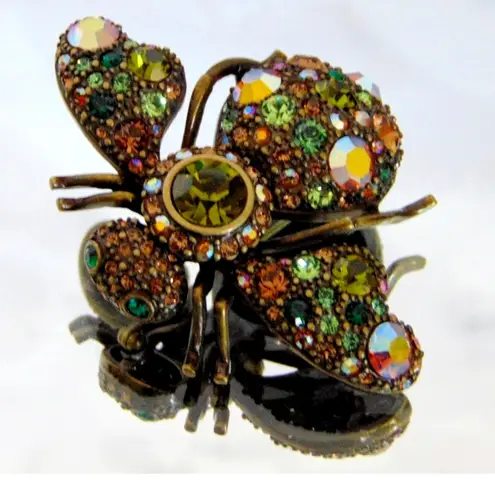 Joan Rivers Prismatic Bee Pin Brooch Crystal 1.8" Peridot Aurora Borealis Bronze
