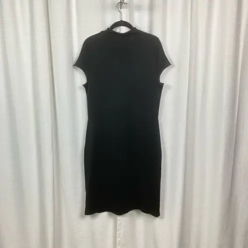 Peruvian Connection Black Pima Cotton Cap Sleeve Mock Neck Midi Dress Sz.M