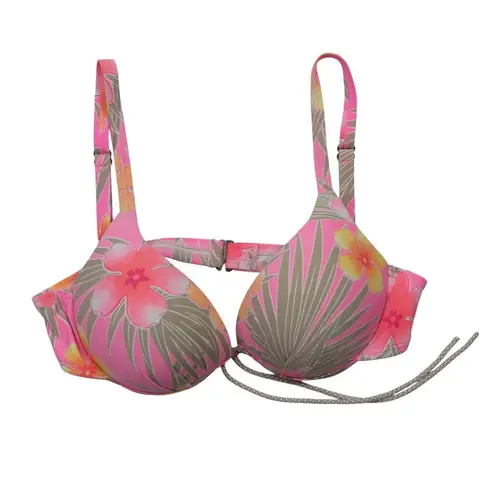 Y2k Cocorave Neon Pink Tropical Bikini Top & Swim Shorts Medium Floral Hibiscus