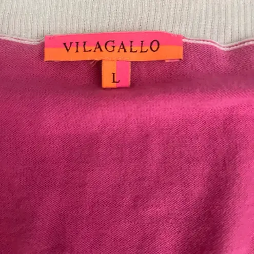 Vilagallo Color Block Long Cashmere Blend Cardigan (Yellow, Pink, Orange) Large Pink