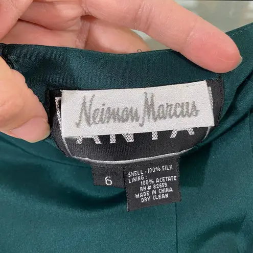 Vtg Anya For Neiman Marcus Emerald Green 100% Silk Lace Trim Pencil Skirt Size 6