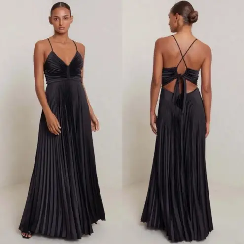 ALC Frank A.L.C. Aries Satin Pleated Maxi Dress Black Sz 6
