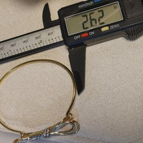 Gold Prime Art Jewel Ribbon Bow Bangle Bracelet Stamped PAJ BB Bow Rhinestone