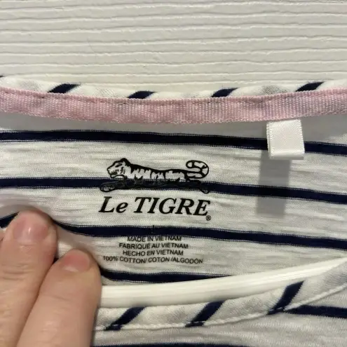 Le Tigre Boat Neck Top White Blue Striped T Shirt Cotton Women’s Large Nautical