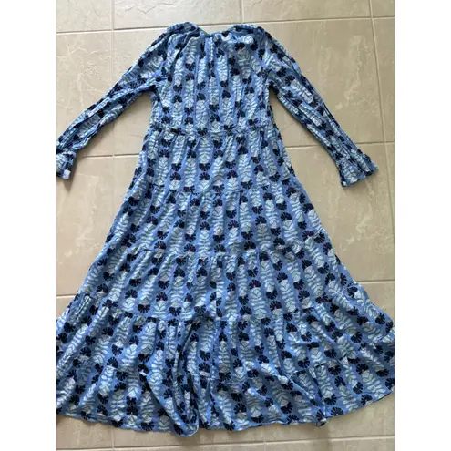 Mud Pie Mud Pie Dress Womens Medium Blue Midi Tassels Boho Beach Resort Coastal Preppy