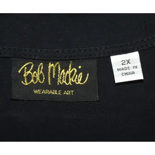 Bob Mackie Wearable Black Short Sleeve Blouse Top Size 2X Silver Necklace Design