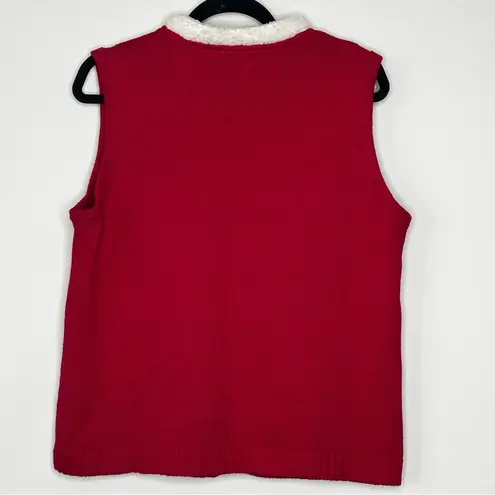Vtg Classic Elements Red Sleeveless Skiing Happy Snowmen Sweater Vest w/Pin! Med