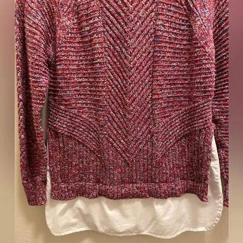 margaret o'leary Knit Marled Sweater With Built-In Dress Shirt Hem Size S