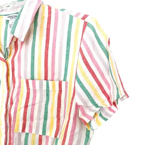 Arizona Jeans Arizona Jean Co White Muliticolor Striped Button Down Short Sleeve Shirt Medium