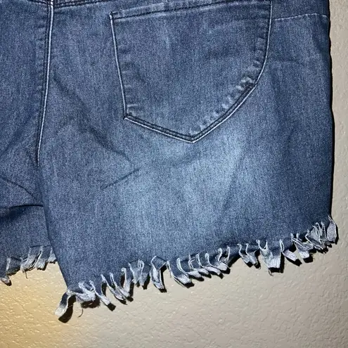QQMY Women’s Distressed Denim Cutoff Shorts Size 17/18 Blue Fringe Hem