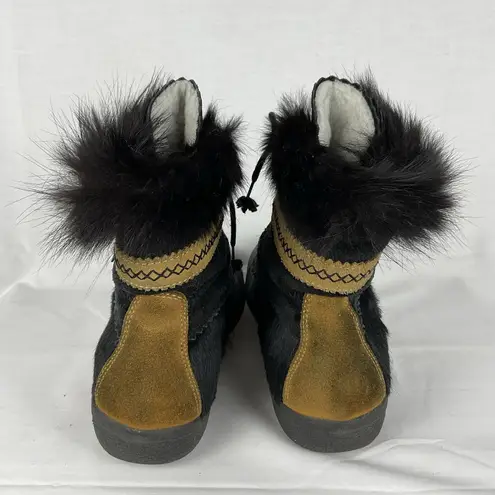 Vtg Fur Sheepskin Tecnica Black Lace Up Ski Snow Boots Sz 42 Shearling Lined