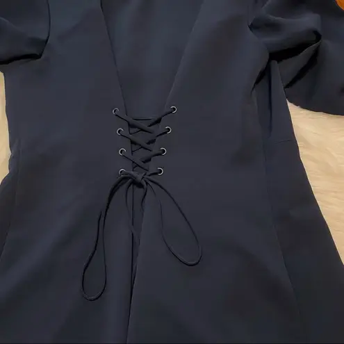 Tibi Lace Up Front Twill Dress Navy 6