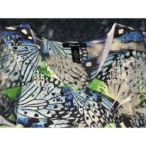 Style & Co. Women's Boho Top Sz PL Animal Print Batwing Bedazzled Blouse SizeM Size M