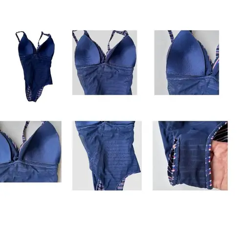 NipTuck Swim Swimsuit Size 8 Sailor Stripe One Piece Navy Red Tummy Cont… Blue