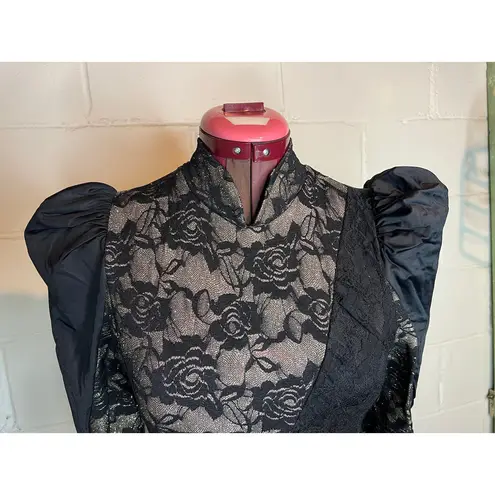 Weissman 7549 Black Viva La Vida Biketard lace Black Gold puff sleeves