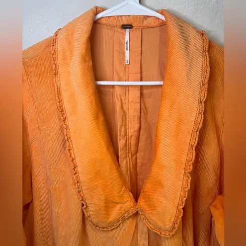 Free People NWT  Charlie Cord Buttdown Shirt‎ Top in Orange Mango Size M thumbnail 10