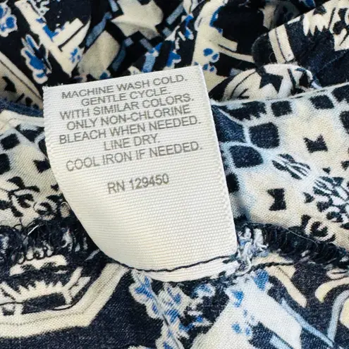 Relativity 1X Navy Blue Printed Tank Top Sleeveless Lace Tassel Boho Blouse