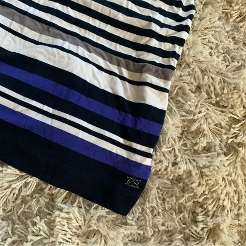 Y2K Early 2000s White/Blue Striped Asymmetrical Escada Thin Light Weight Top Blue Size L