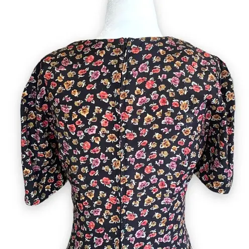 Vintage Rampage Dress Black Dark Floral Detail Sweetheart Neck Puff Sleeve Mini Size XS