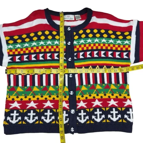 Carroll Reed Women's M Nautical Knit Cardigan Button Up Cotton Colorful 90's Black Size M