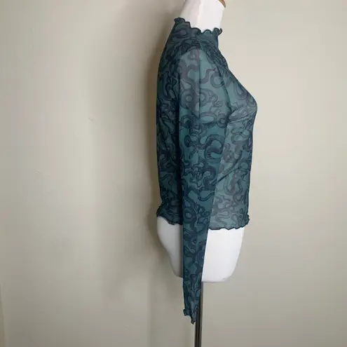 Green Snake Print Graphic Sheer Mesh Top Sz ? small T Swift